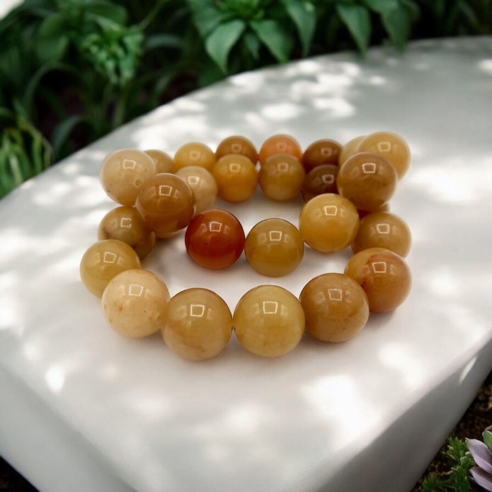14MM GOLDEN SILK JADE BRACELET